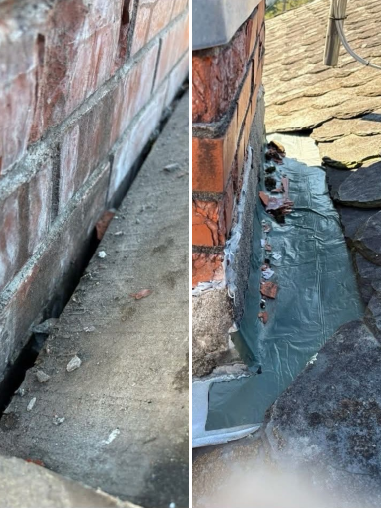 Travaux de zinguerie avec abergement en zinc pour étanchéité au pied de cheminée en Corrèze